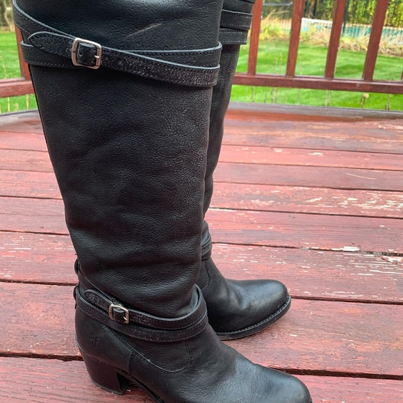 Frye Jane Tall Black Leather Boots Size 8.5M - Picture 3 of 8
